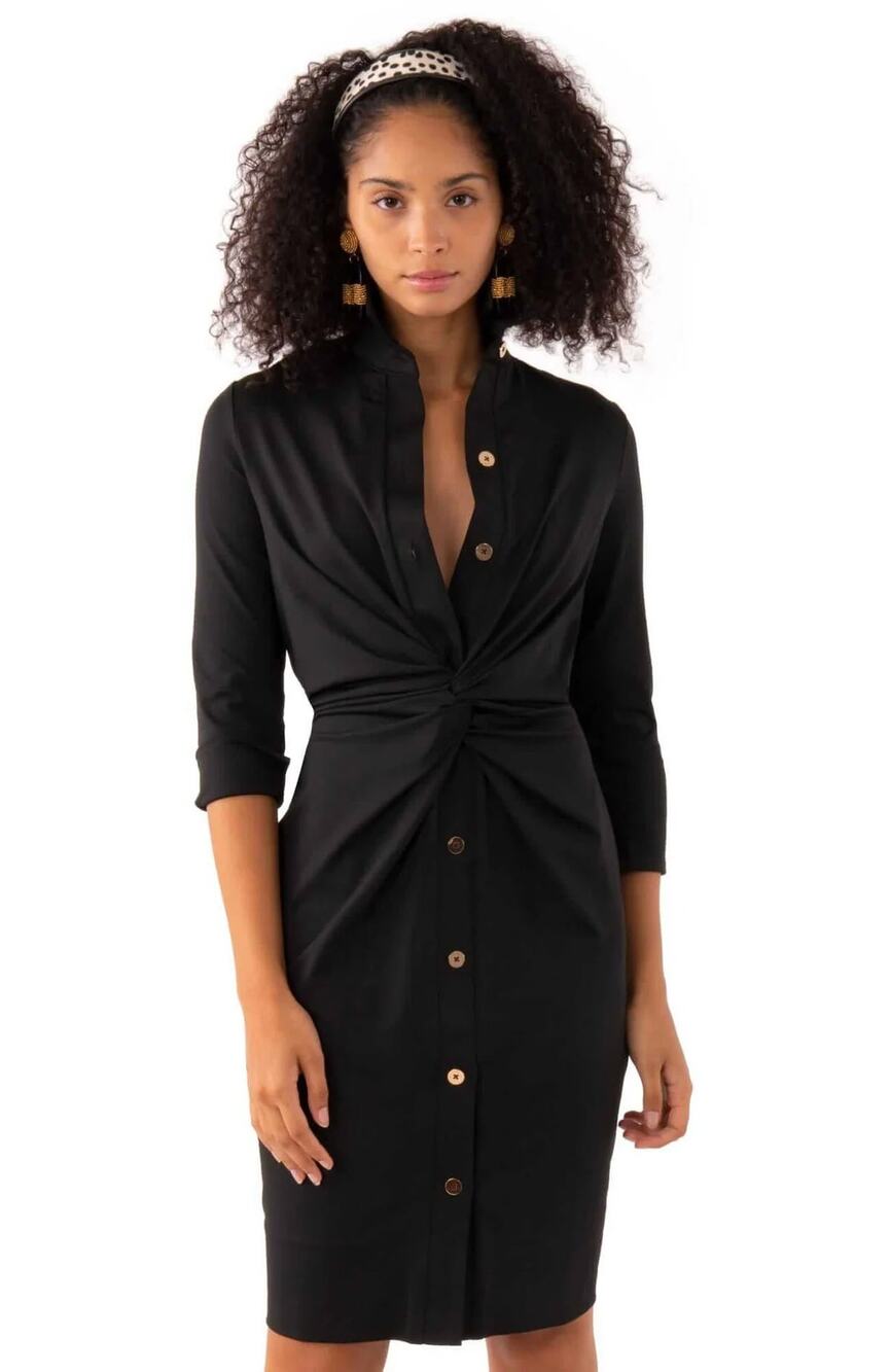 Gretchen Scott Twist & Shout Dress Solid Black Medium M